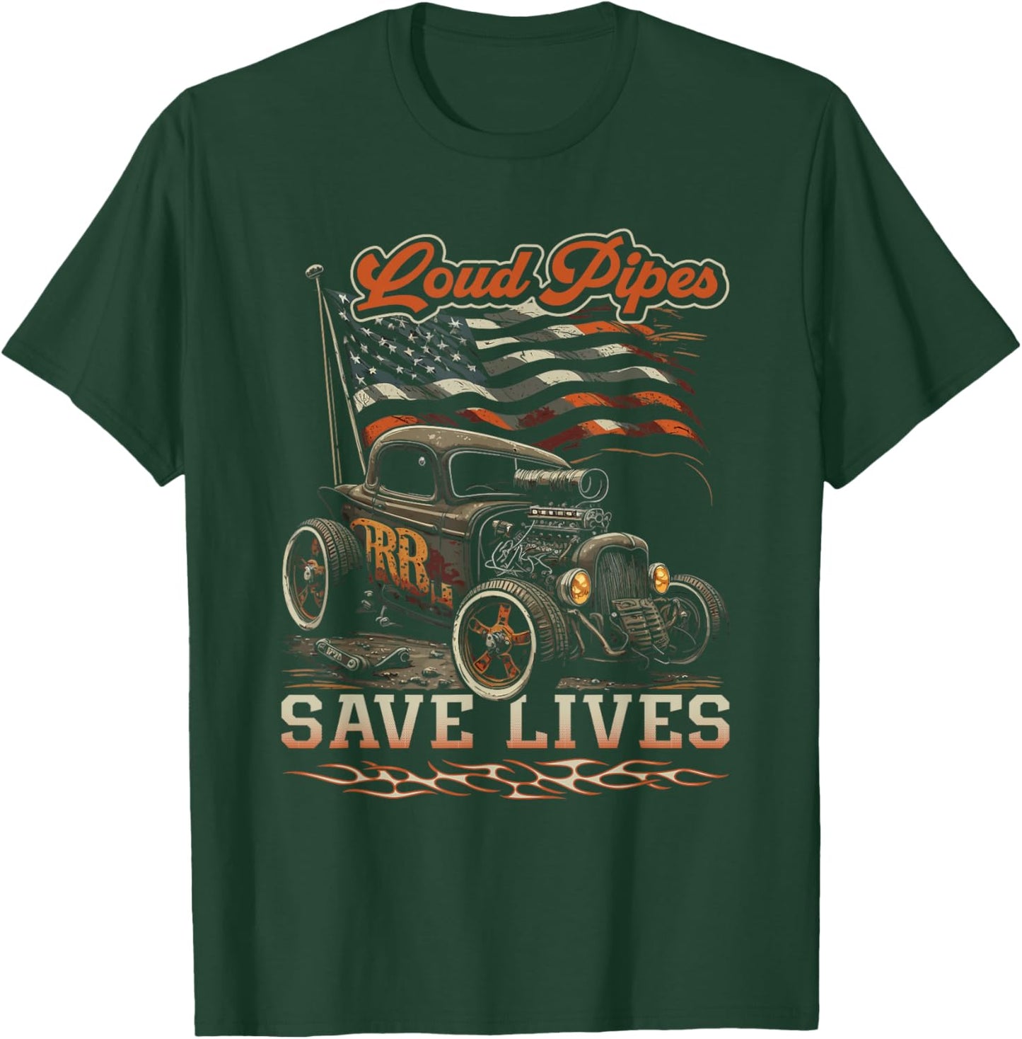 Hot Rod Rusty Car, Loud Pipes Save Lives, Patriotic Rat Rod Men T-Shirt - T-Shirt | Forest
