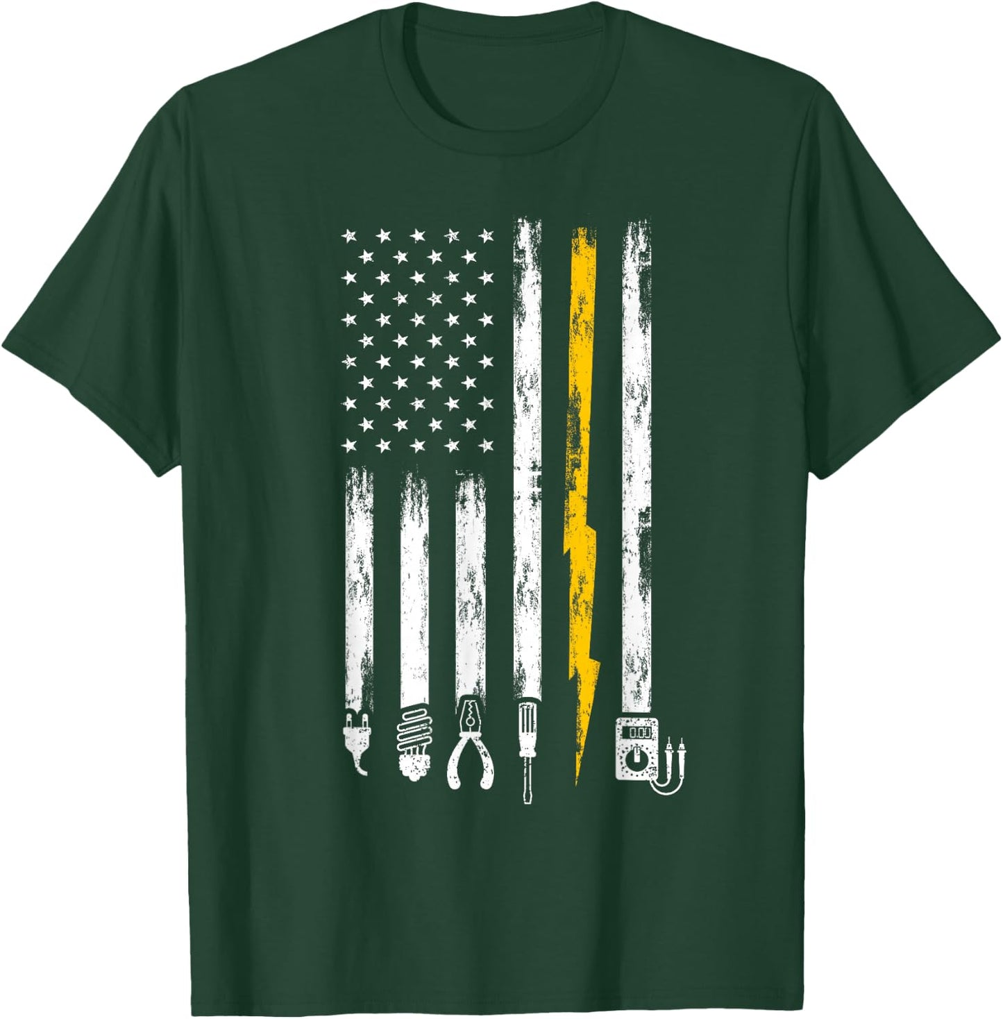 Electrician US Flag Tools for Electricians T-Shirt - T-Shirt | Forest