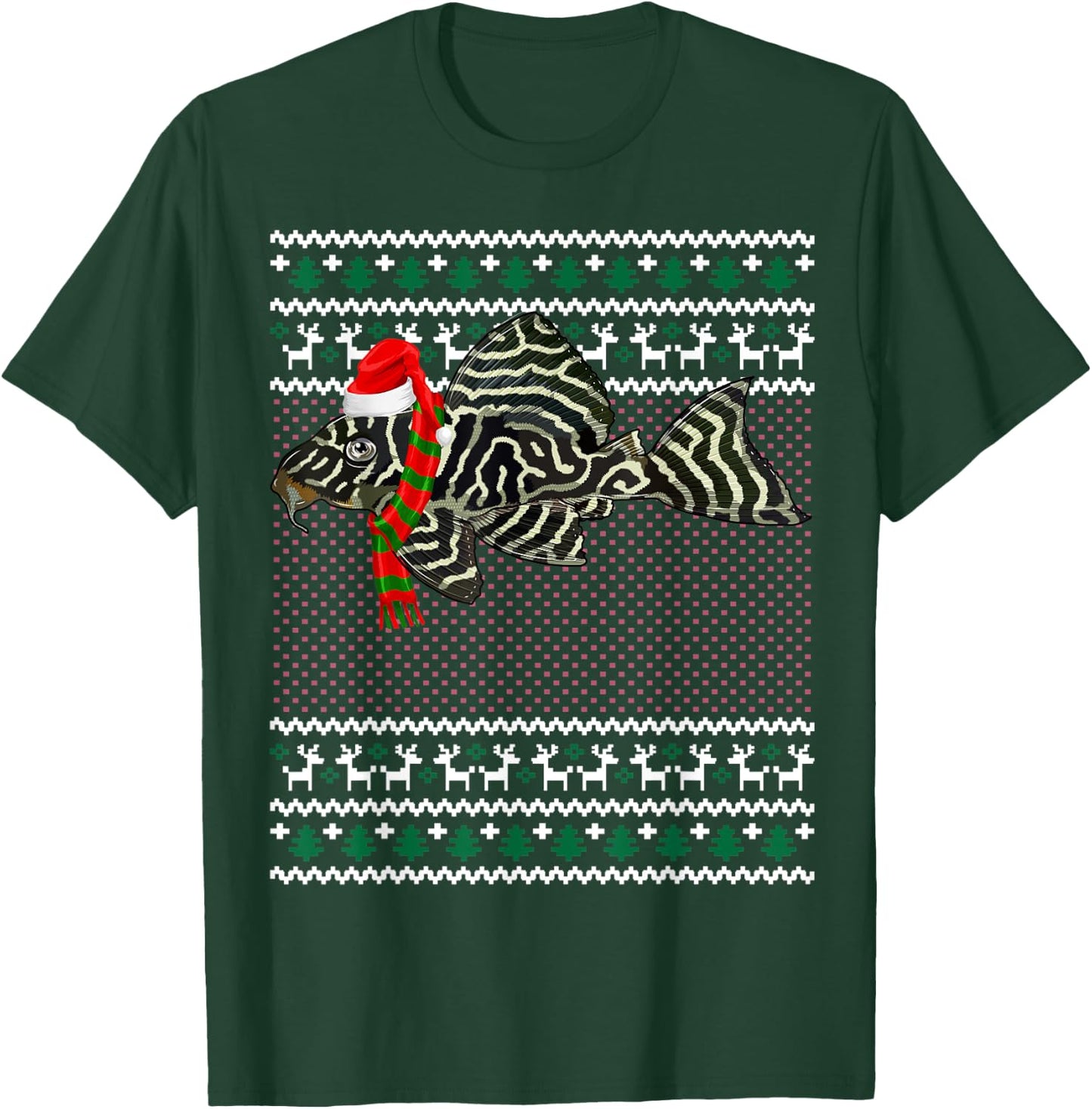 Funny Xmas Santa Hat Tiger Plecos Ugly Christmas T-Shirt - T-Shirt | Forest