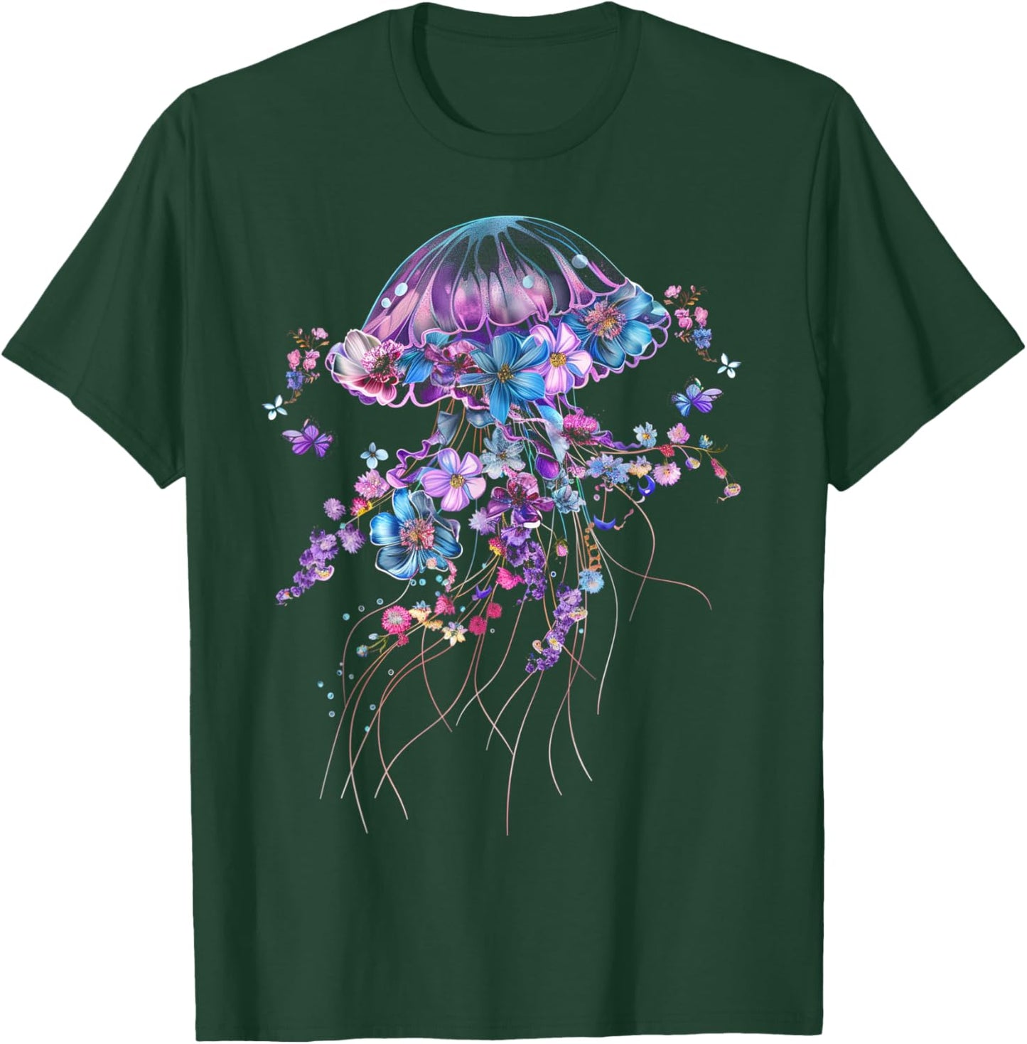 Jellyfish Flowers Vintage Floral Scuba Diving Surf T-Shirt - T-Shirt | Forest