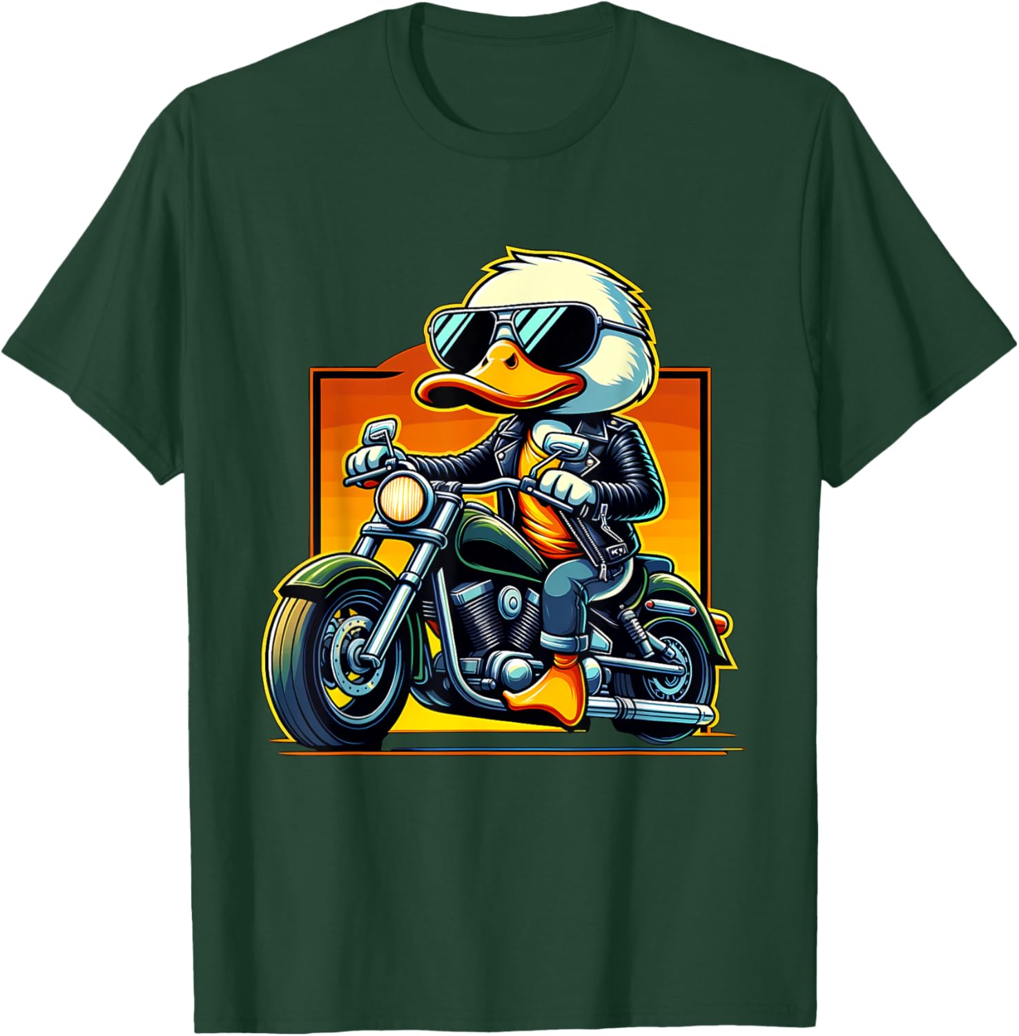 Biker Duck Riding Motorbike T-Shirt - T-Shirt | Forest