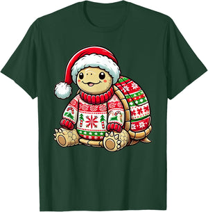 Turtle Ugly Sweater Santa Hat Christmas T-Shirt - T-Shirt | Forest