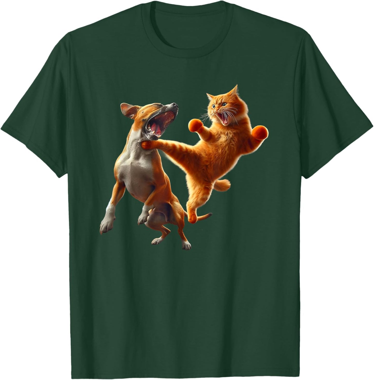 Dog Vs Cat Kick Boxing Fighting Funny Cat Joke Pun Graphic T-Shirt - T-Shirt | Forest