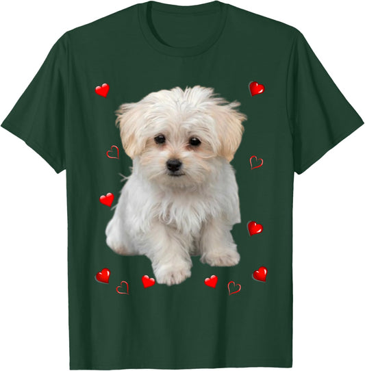 Maltese Dog Lover Puppy Owner Hearts, Maltipoo Mix Fans T-Shirt - T-Shirt | Forest