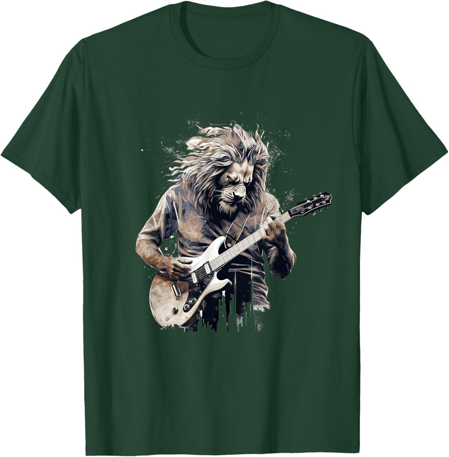 Awesome Lion Playing Electric Guitar T-Shirt - T-Shirt | Forest