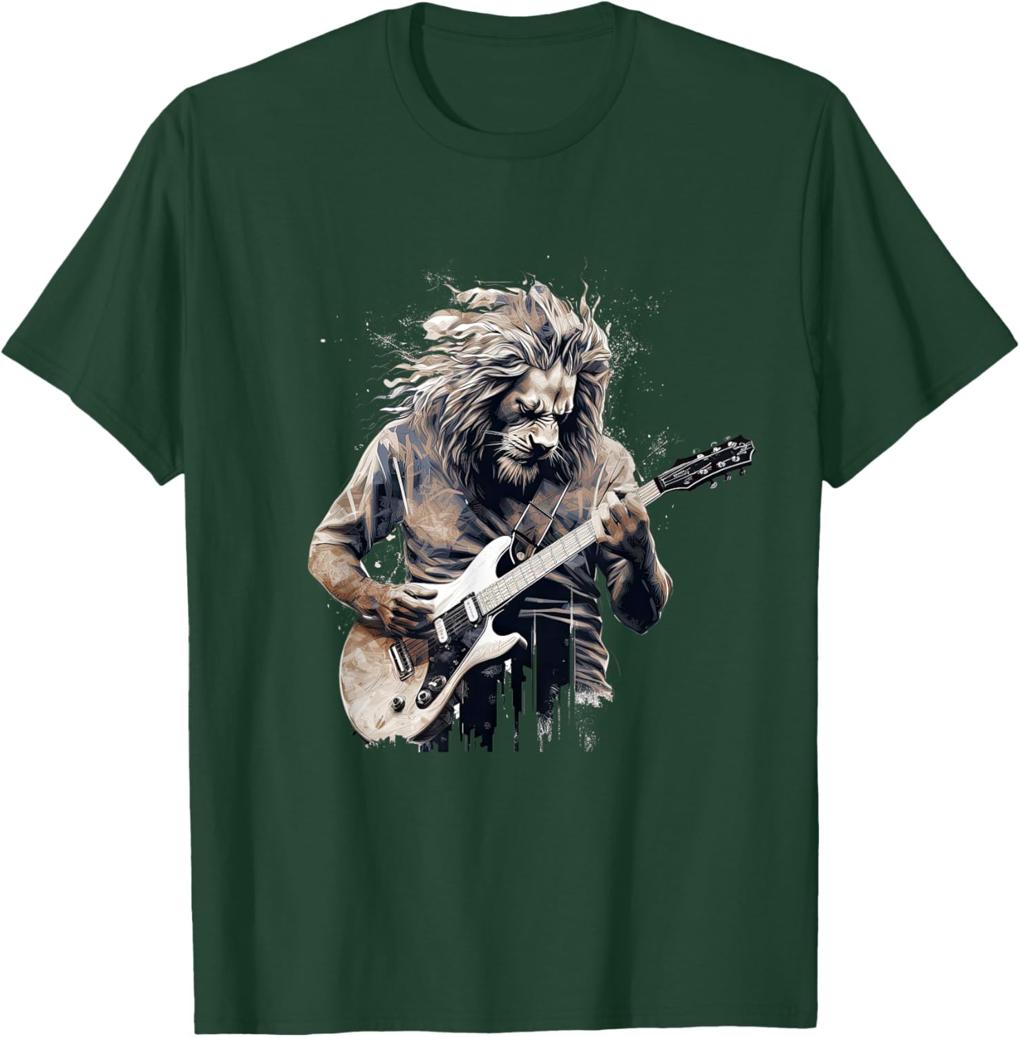 Awesome Lion Playing Electric Guitar T-Shirt - T-Shirt | Forest