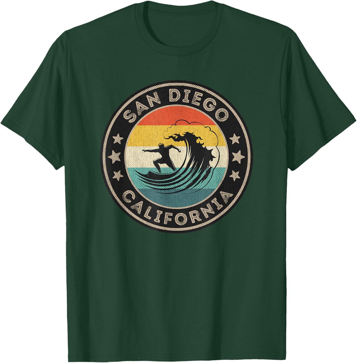 Retro San Diego California USA Surf T-Shirt - T-Shirt | Forest