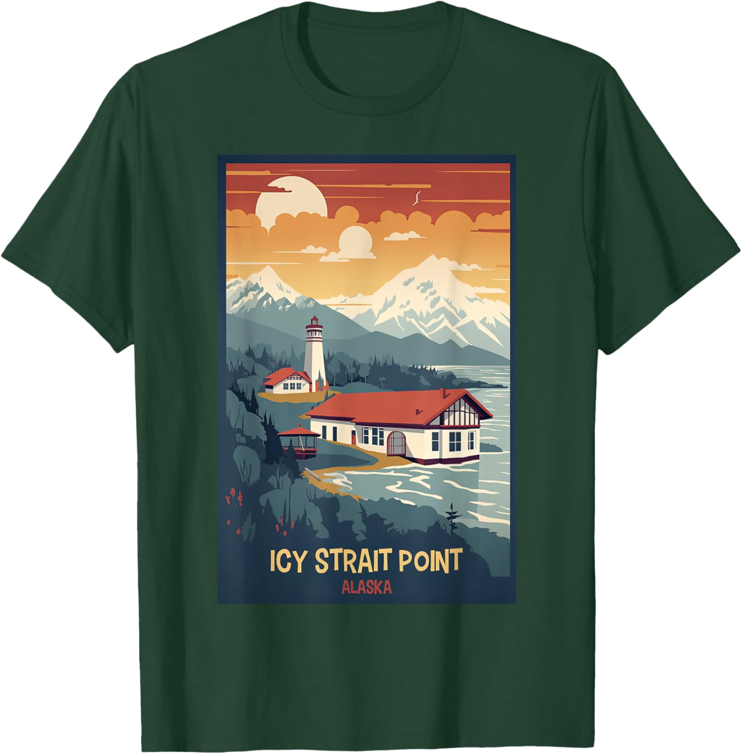 Icy Strait Point, Alaska Retro Travel Poster Graphic T-Shirt - T-Shirt | Forest