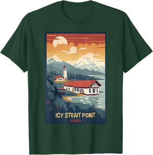 Icy Strait Point, Alaska Retro Travel Poster Graphic T-Shirt - T-Shirt | Forest