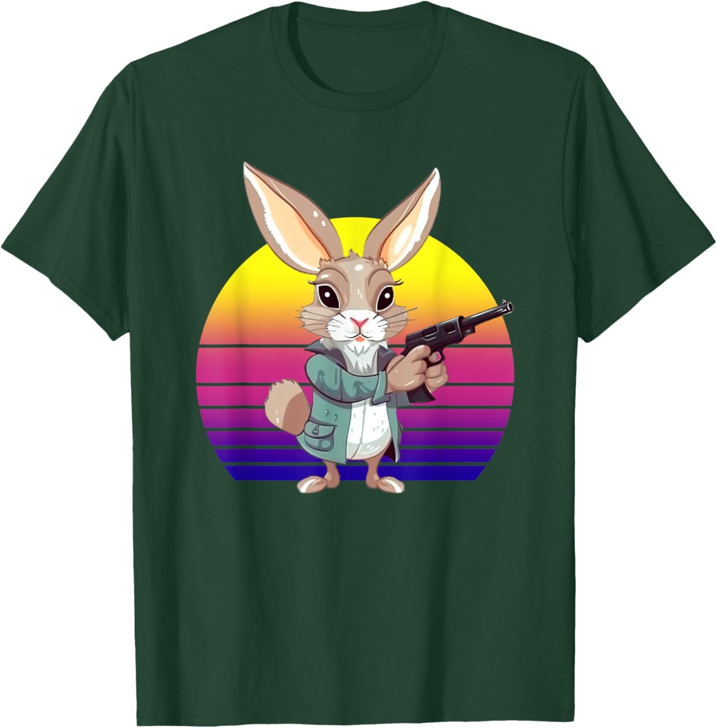 Gangster Bunny With A Gun Funny Rabbit Gun Lovers Design T-Shirt - T-Shirt | Forest