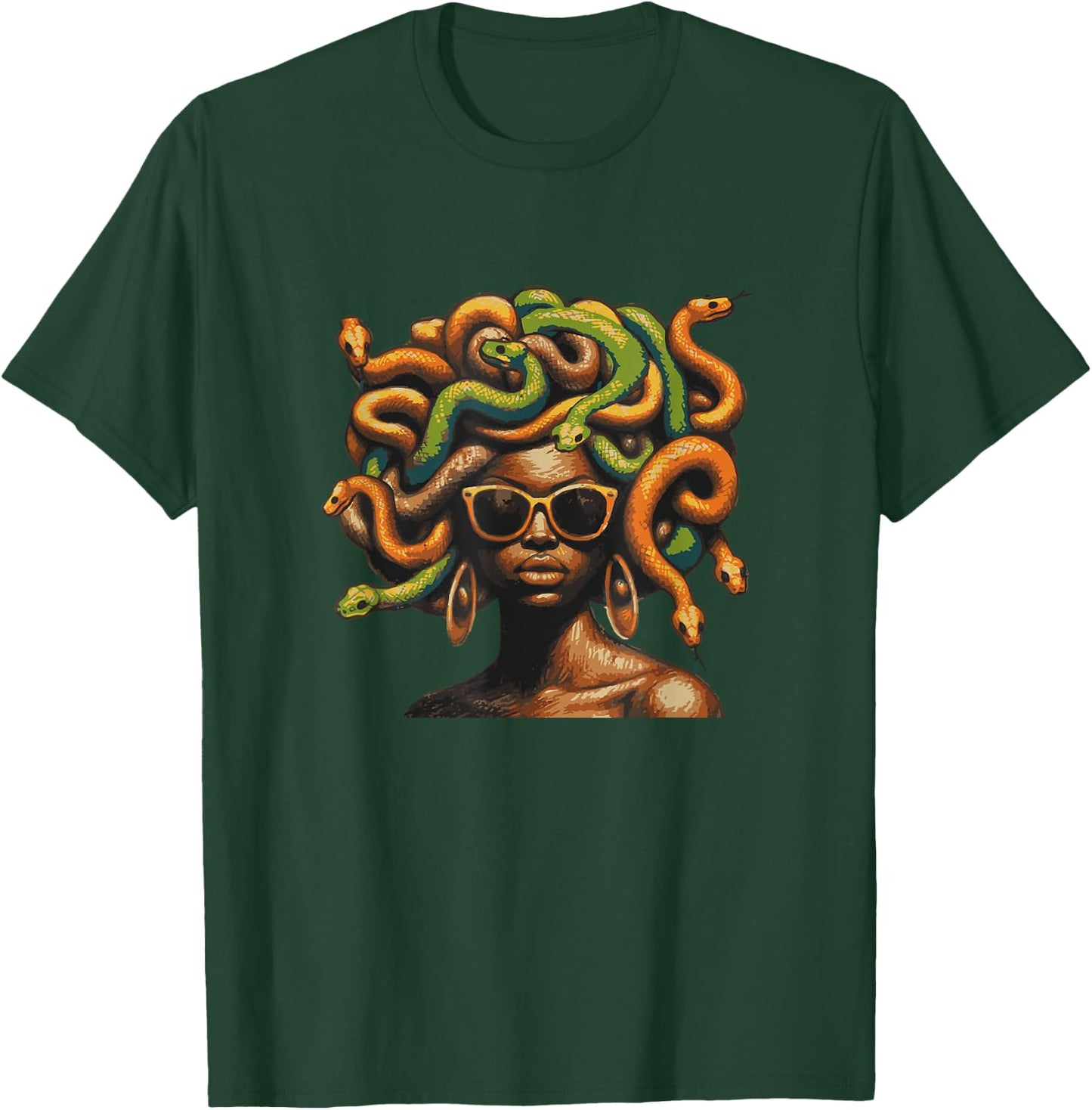 Afro Black Melanin Skin Tone with Medusa Snake Hairstyle T-Shirt - T-Shirt | Forest