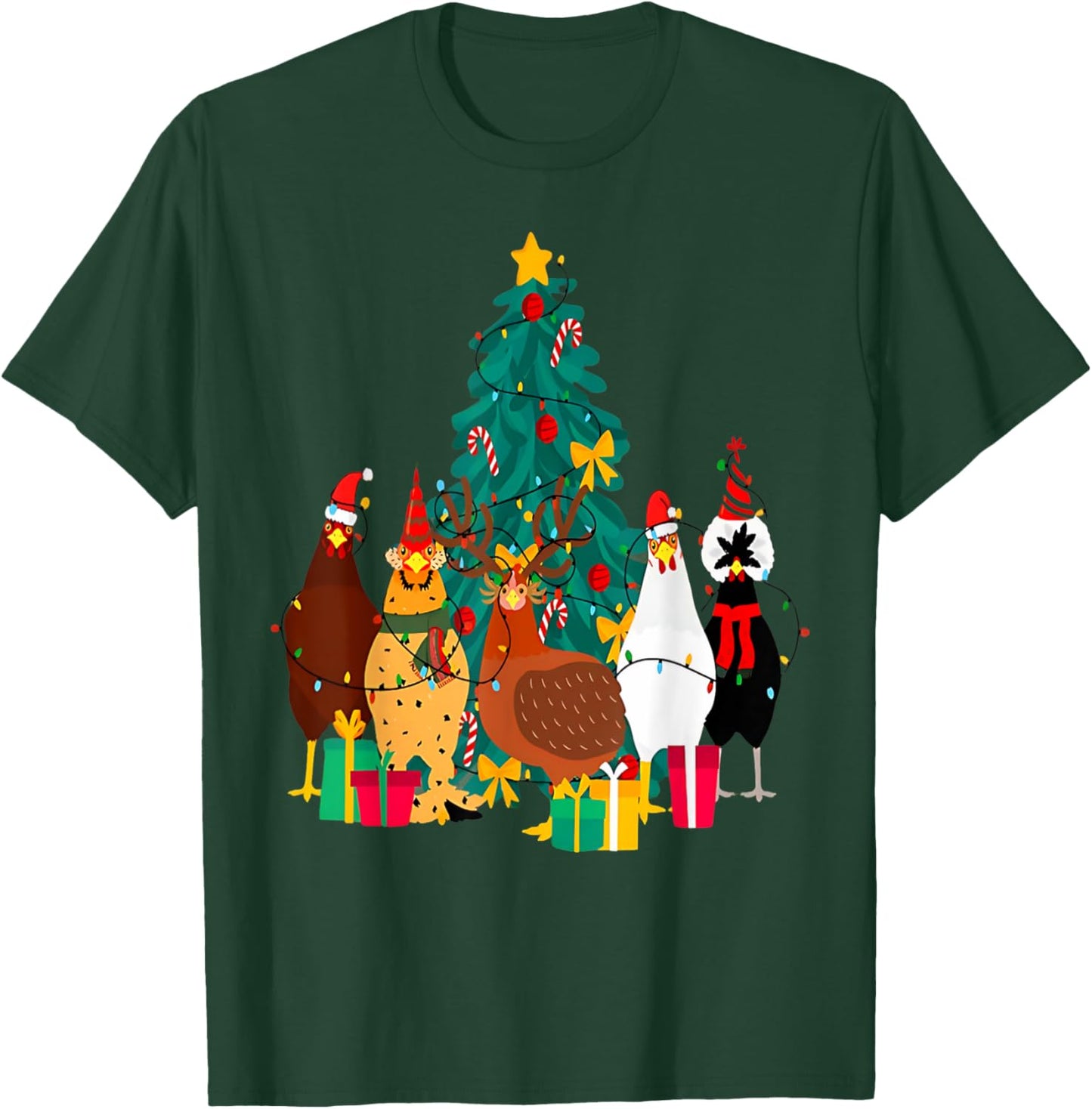 Cute Christmas Chickens Santa Farm Chickens Animals Pajamas T-Shirt - T-Shirt | Forest