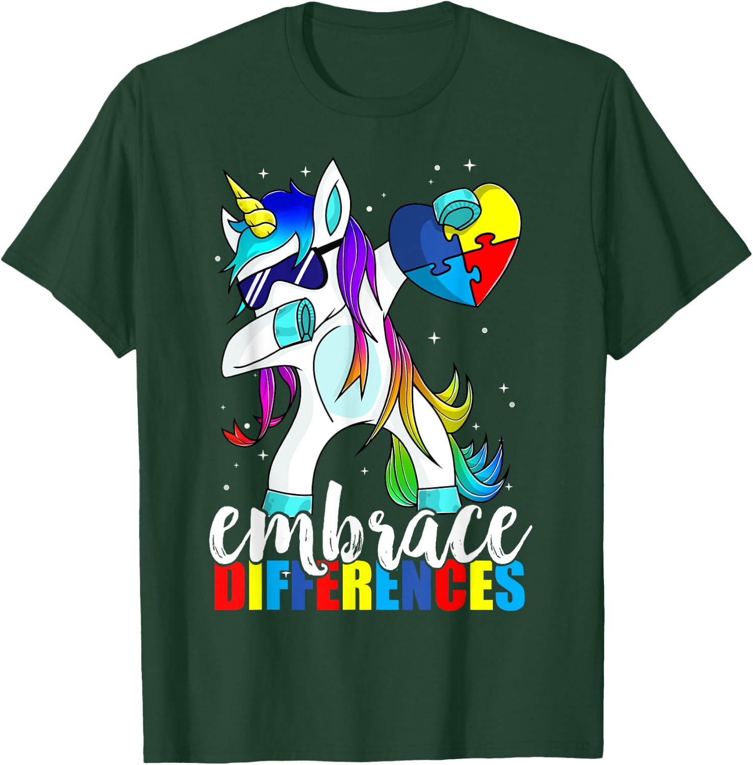 Dabbing Unicorn Embrace Differences Boys Girls Kids Adults T-Shirt - T-Shirt | Forest