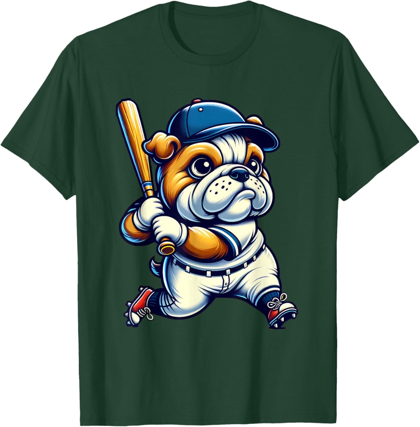 English Bulldog Baseball Player Dog Lover Men Women Kids T-Shirt - T-Shirt | Forest