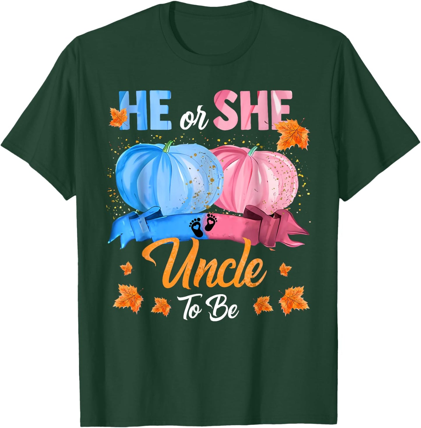 Halloween Pumpkin Gender Reveal He or She Uncle To Be T-Shirt - T-Shirt | Forest
