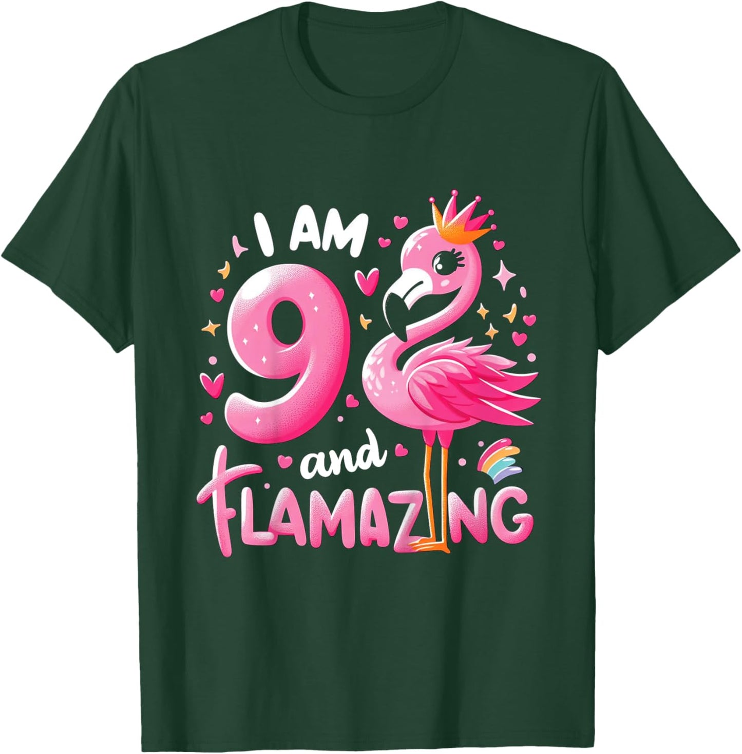 9 And Flamazing Nine Years Old 9th Birthday Flamingo T-Shirt - T-Shirt | Forest
