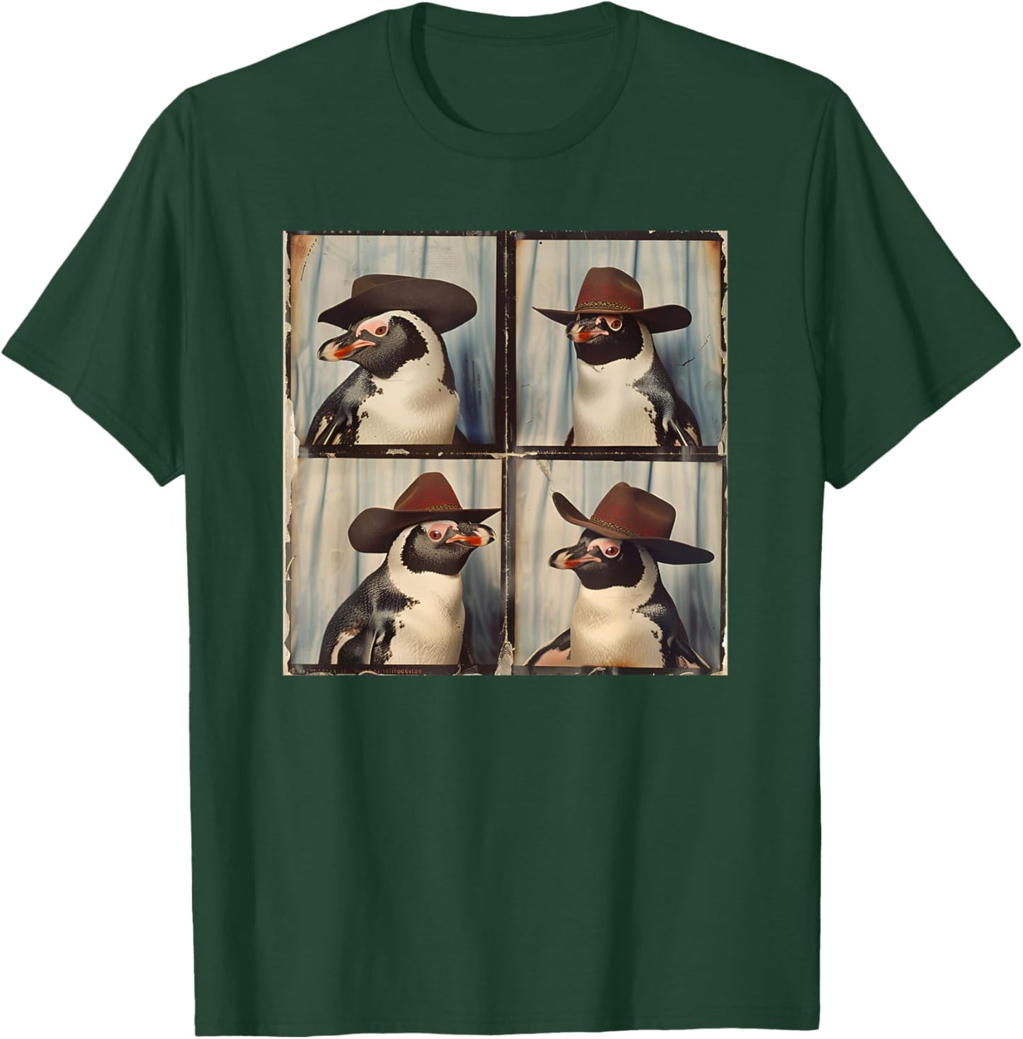 Penguin In Hat Funny Zoo Animal Photobooth Penguin Cowboy T-Shirt - T-Shirt | Forest