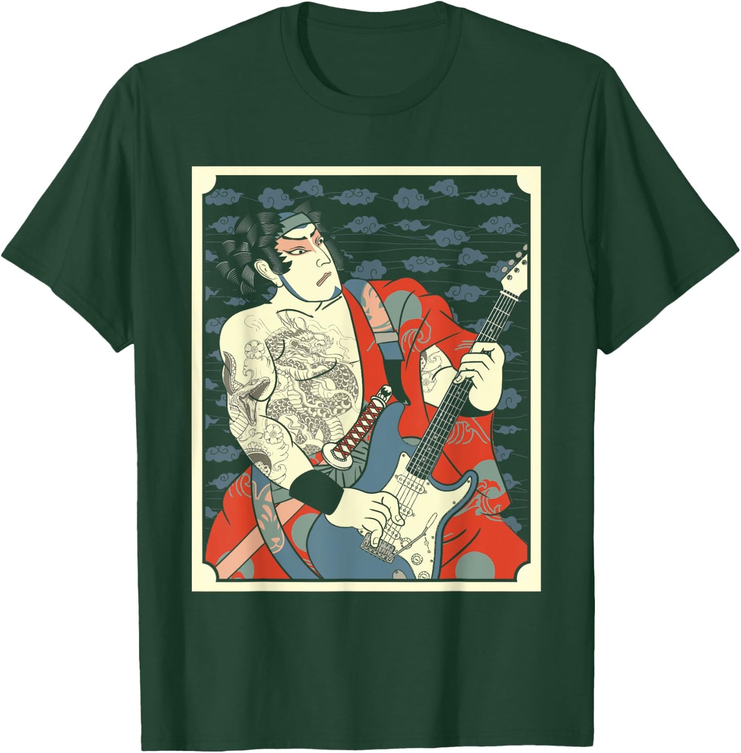 Samurai Musician Bass Guitar Warrior Guitarist Music Lovers T-Shirt - T-Shirt | Forest