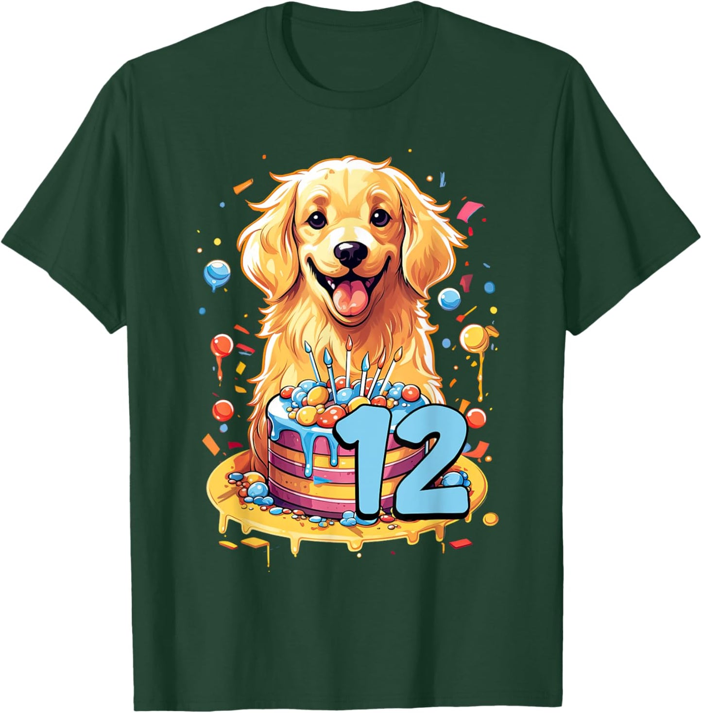 Golden Retriever Dog 12th Birthday Themed Party 12 Women Kids T-Shirt - T-Shirt | Forest