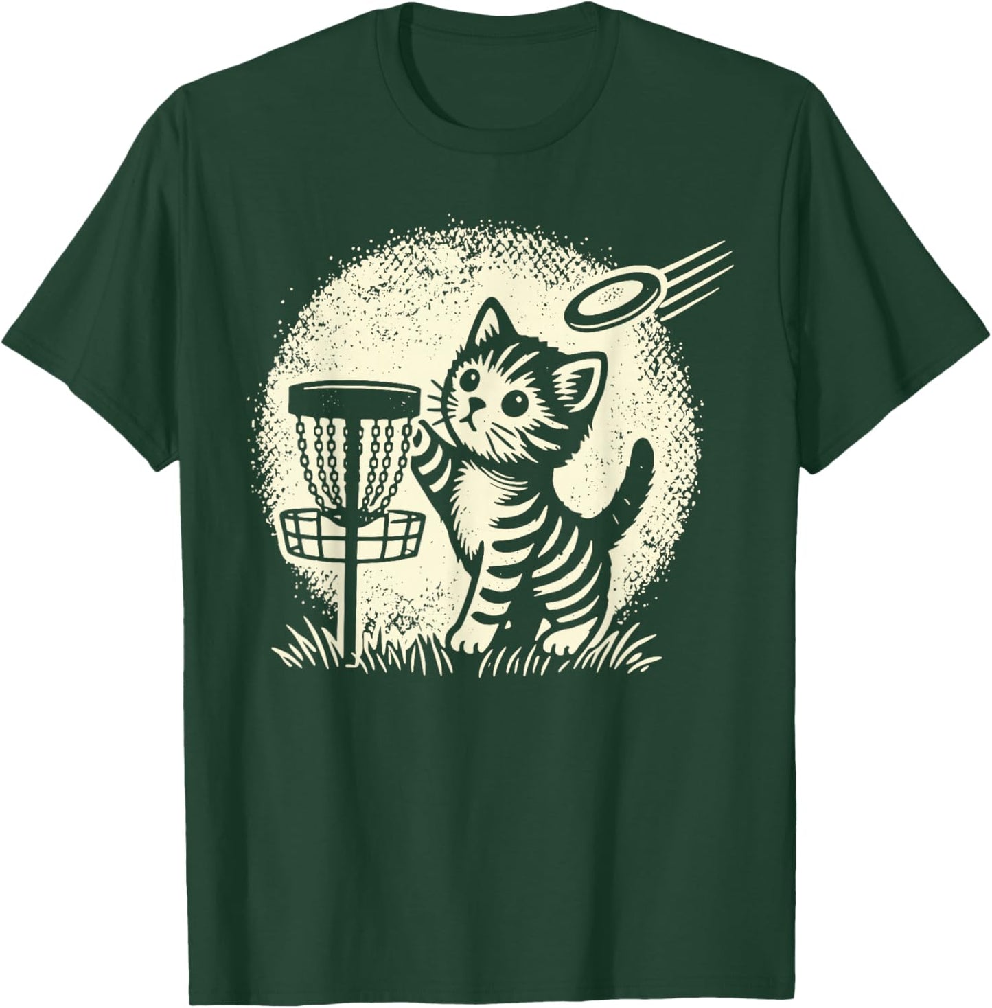 Vintage Cute Kitten Playing Disc Golf Golfing Golfer Cat T-Shirt - T-Shirt | Forest