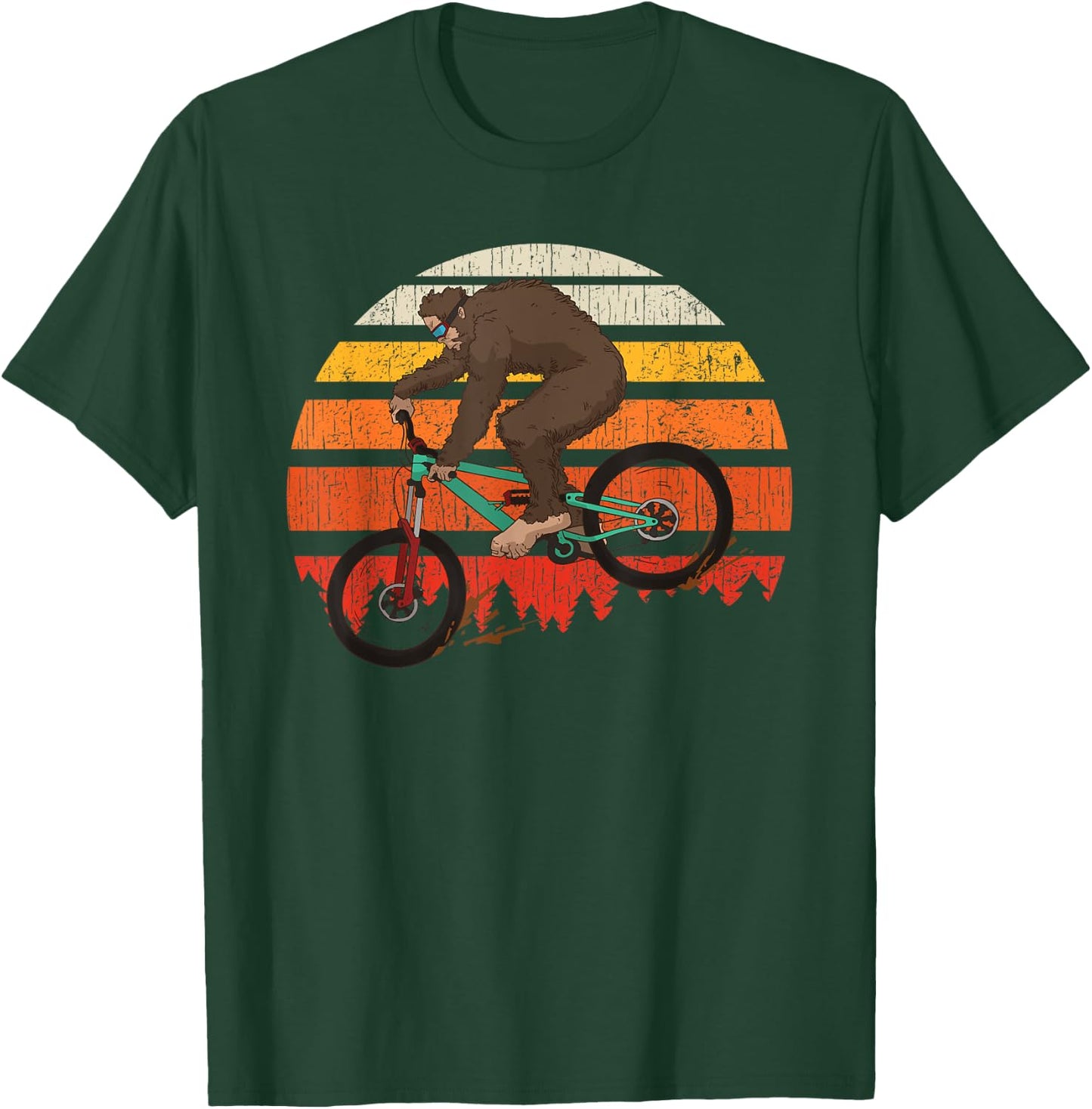 Retro Mountain Biking MTB Funny Bigfoot Riding Bike Gift T-Shirt - T-Shirt | Forest