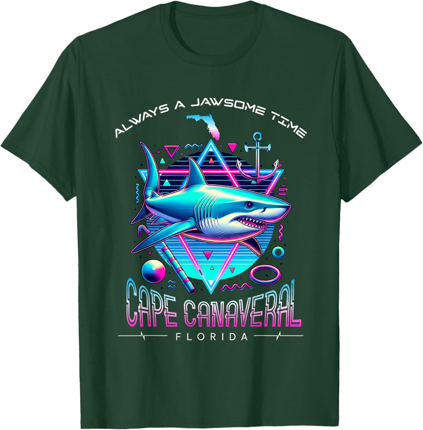Cape Canaveral FL Shark Retro 80s Funny Souvenir T-Shirt - T-Shirt | Forest