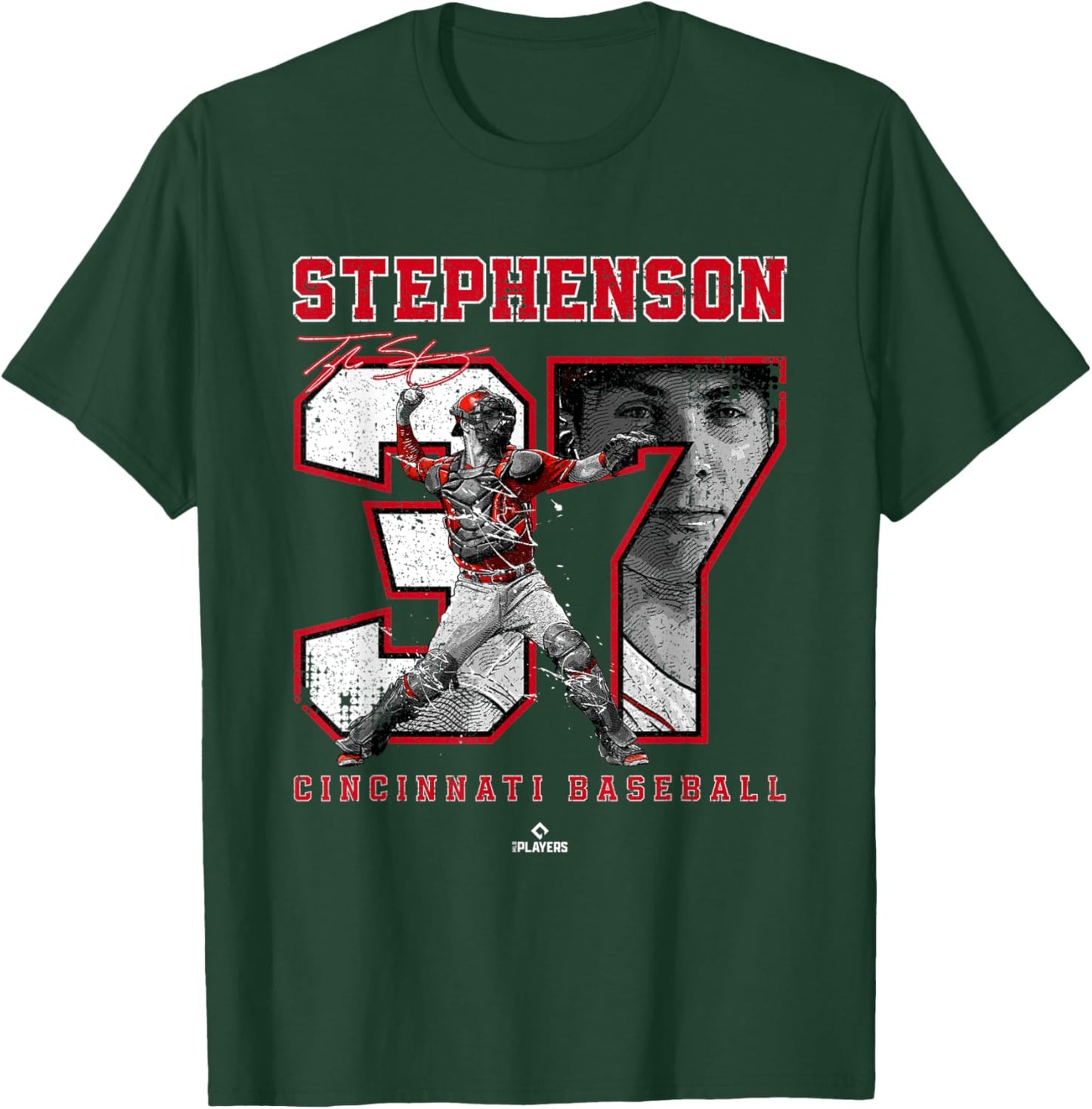 Number and Portrait Tyler Stephenson Cincinnati MLBPA T-Shirt - T-Shirt | Forest