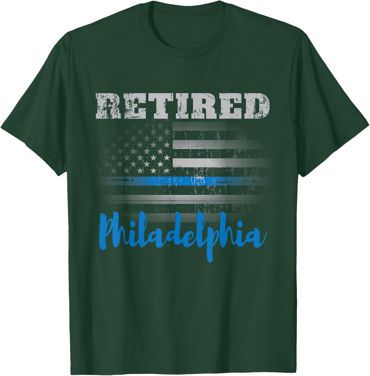 Retired Police Officer Philadelphia American Flag Design Men T-Shirt - T-Shirt | Forest