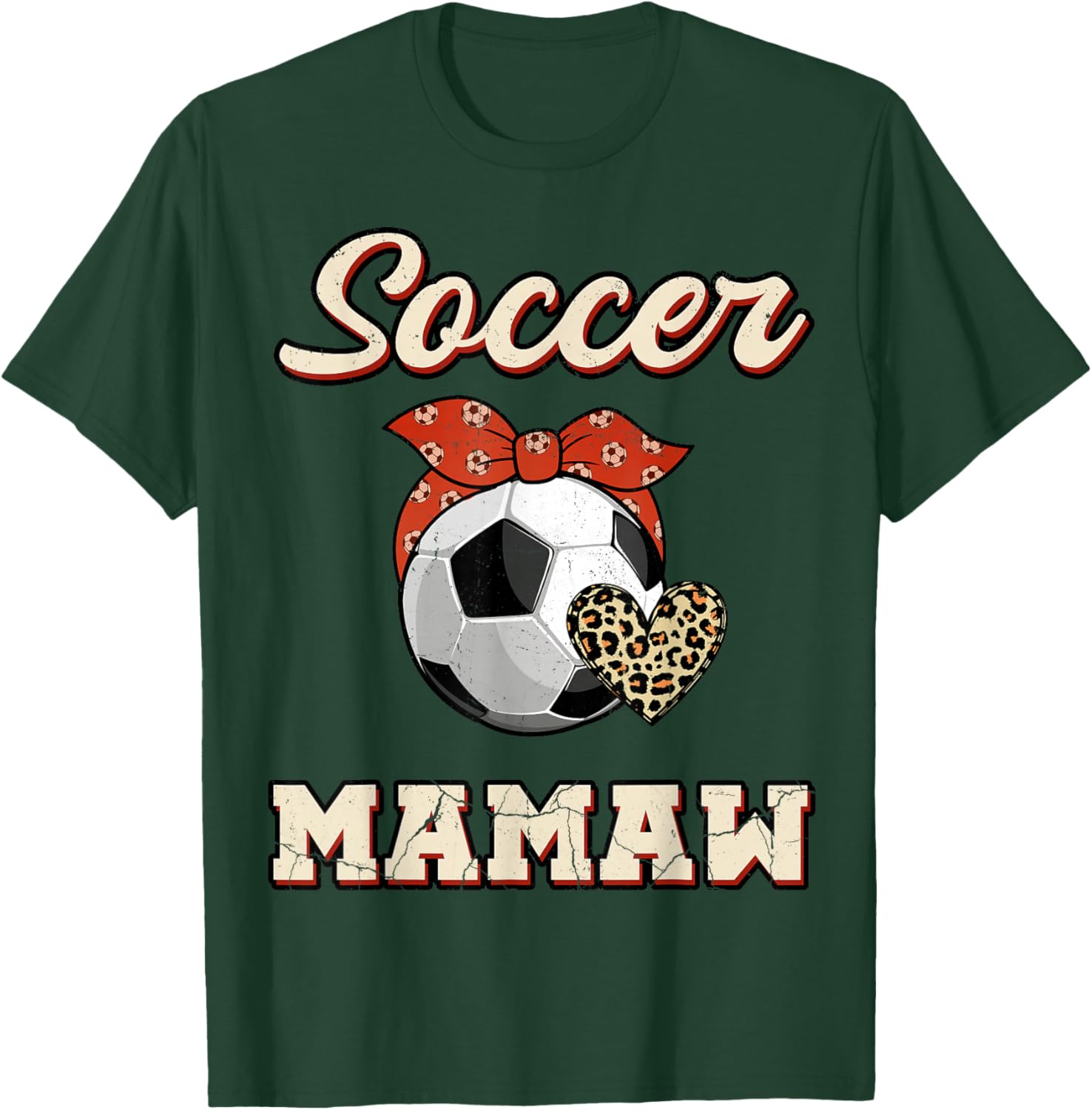 Soccer Mamaw Bandana Leopard Heart Fans Mother's Day T-Shirt - T-Shirt | Forest