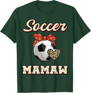 Soccer Mamaw Bandana Leopard Heart Fans Mother's Day T-Shirt - T-Shirt | Forest