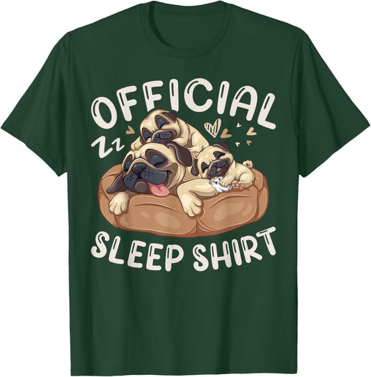 Official Sleep Shirt, Pug Dog with 2 Puppies T-Shirt - T-Shirt | Forest