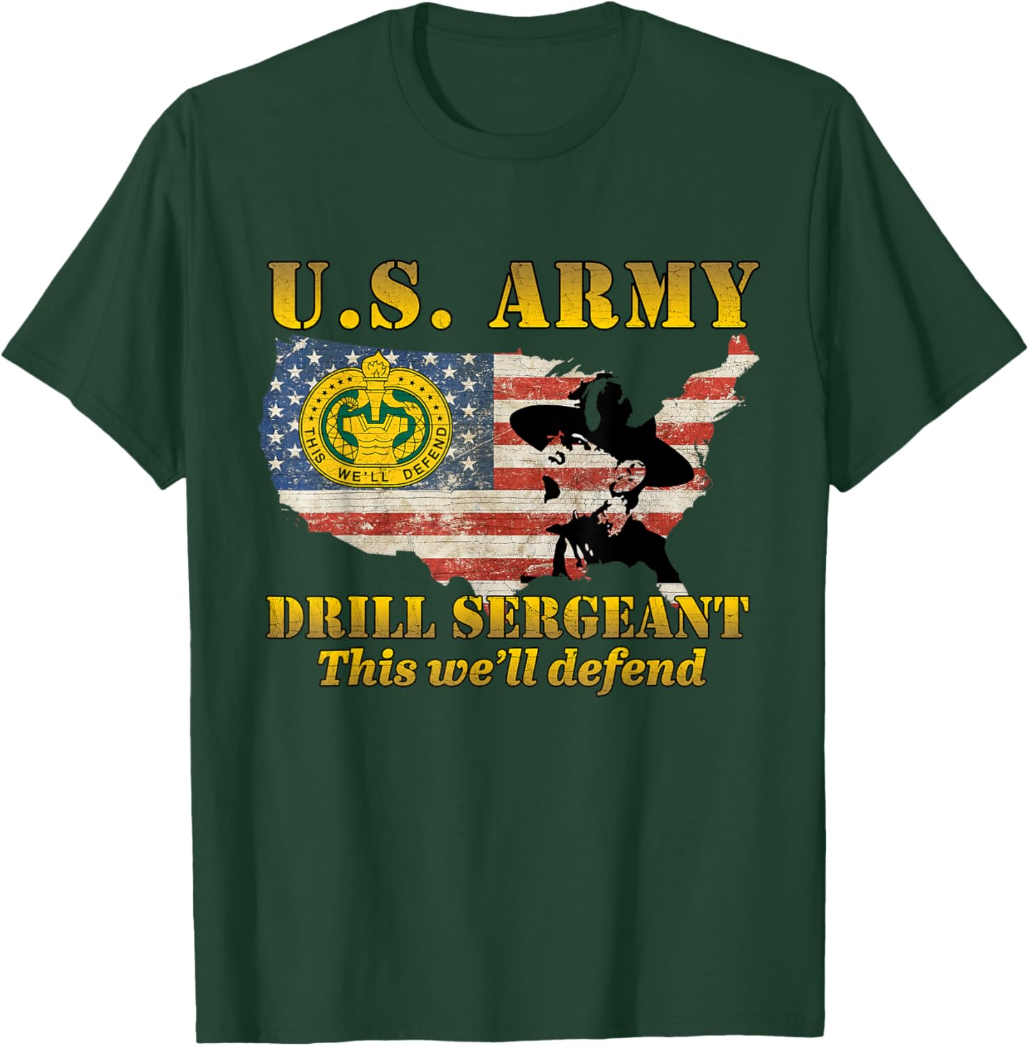 Us Army Drill Sergeant Military Drill American Flag Gifts Men T-Shirt - T-Shirt | Forest