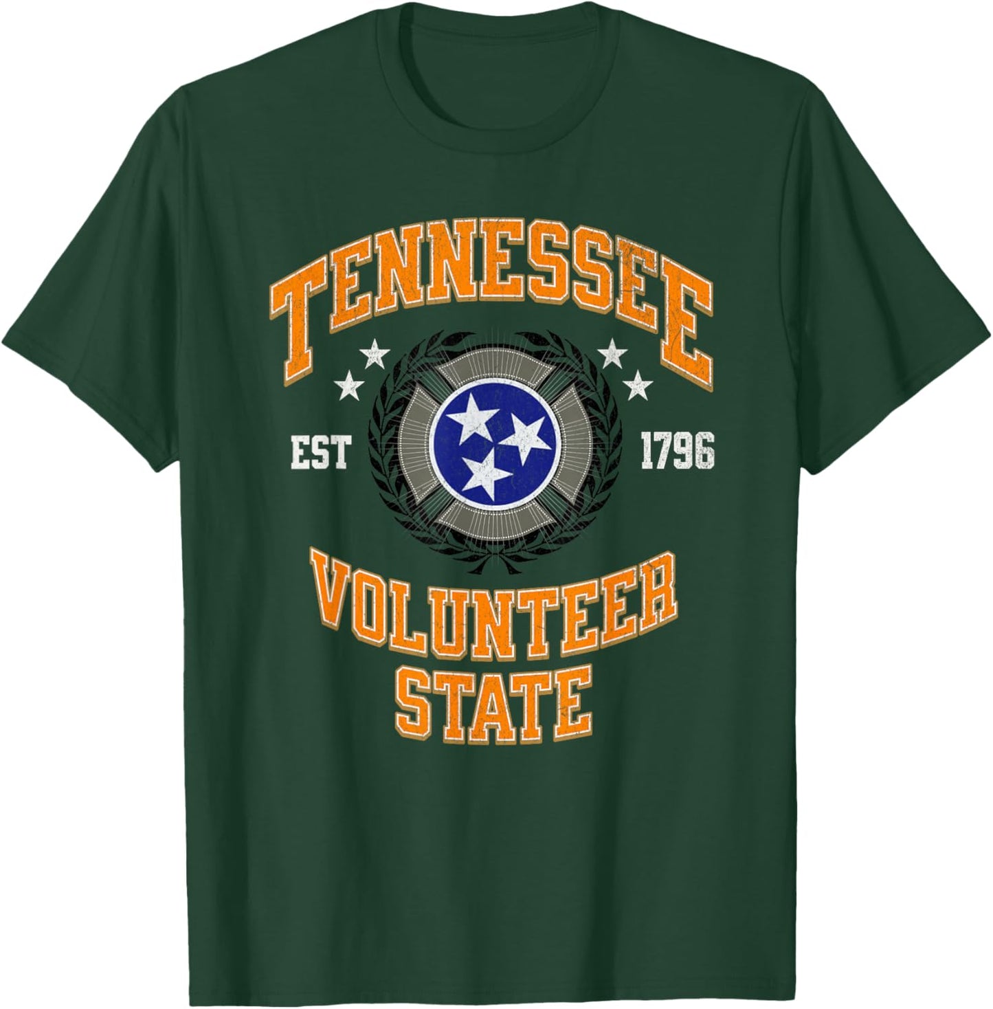 Vintage Tennessee Volunteer State Tri Star Flag T-Shirt - T-Shirt | Forest