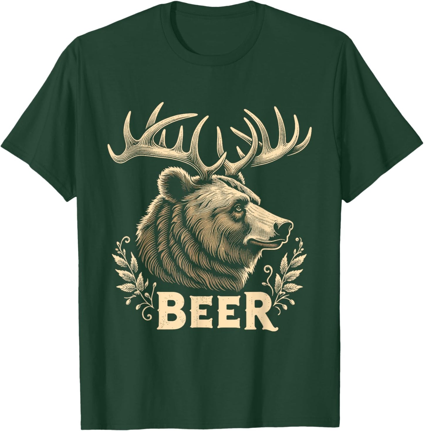 Beer Funny Vintage Design Bear with Deer Antlers for Drinker T-Shirt - T-Shirt | Forest