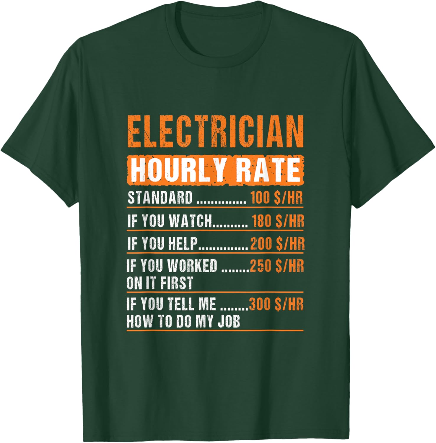 Electrician Hourly Rate Funny Electricians Quote Men Women T-Shirt - T-Shirt | Forest