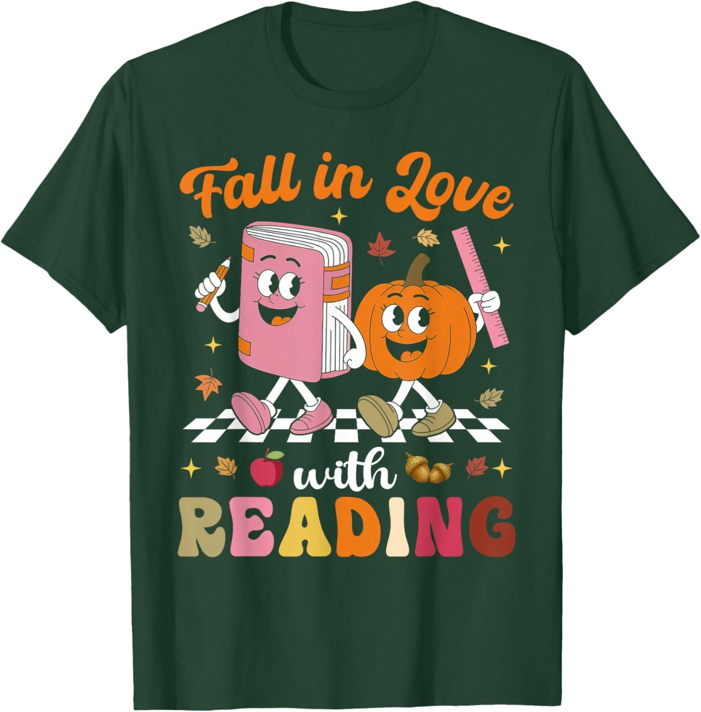 Retro Fall in Love with Learning Pumpkin Autumn Teacher T-Shirt - T-Shirt | Forest