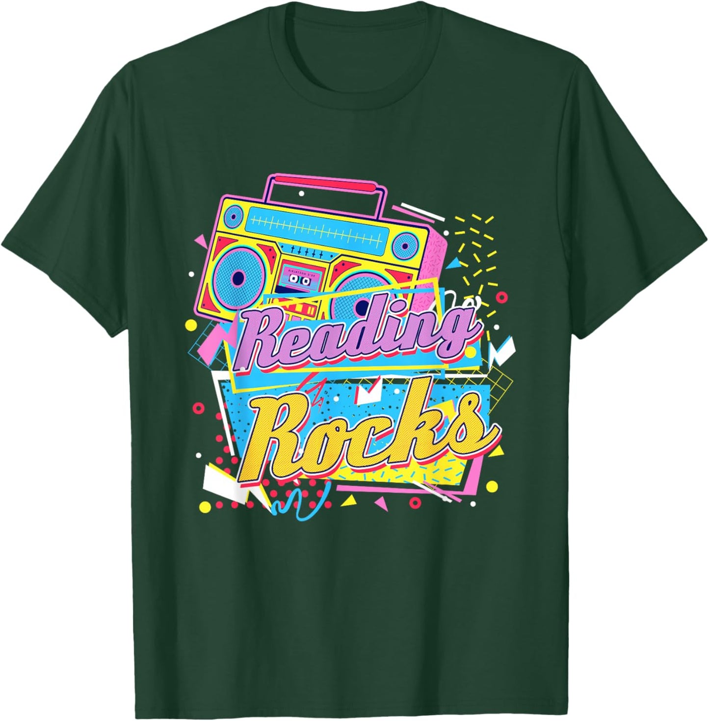 80's Reading Book Lover Reading Rocks - Black, Small, -Adults, Casual, Short Sleeve, , , Book Lover T-Shirt - T-Shirt | Forest
