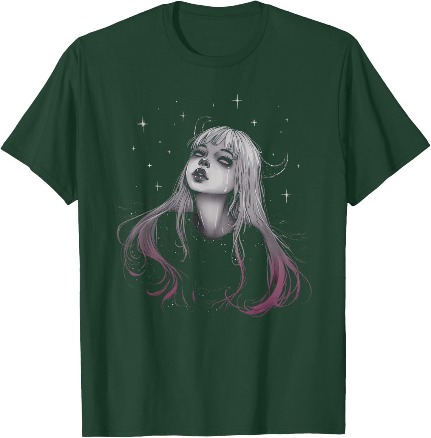 Sad Girl Demon Stars Pastel Goth Alt Pink Crying Aesthetic T-Shirt - T-Shirt | Forest
