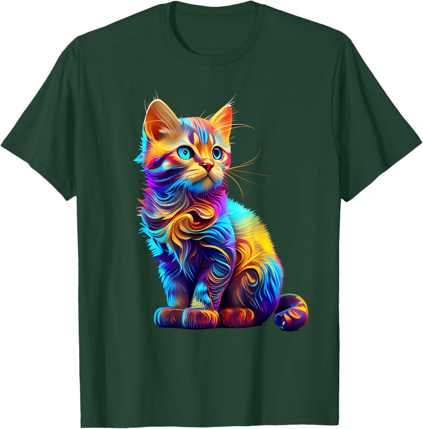 Cute Cat for Kids Kitten Lovers Colorful Art Kitty Adoption T-Shirt - T-Shirt | Forest