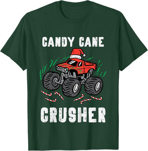 Kids Christmas Monster Truck Candy Cane Crusher Xmas Boys Kids T-Shirt - T-Shirt | Forest