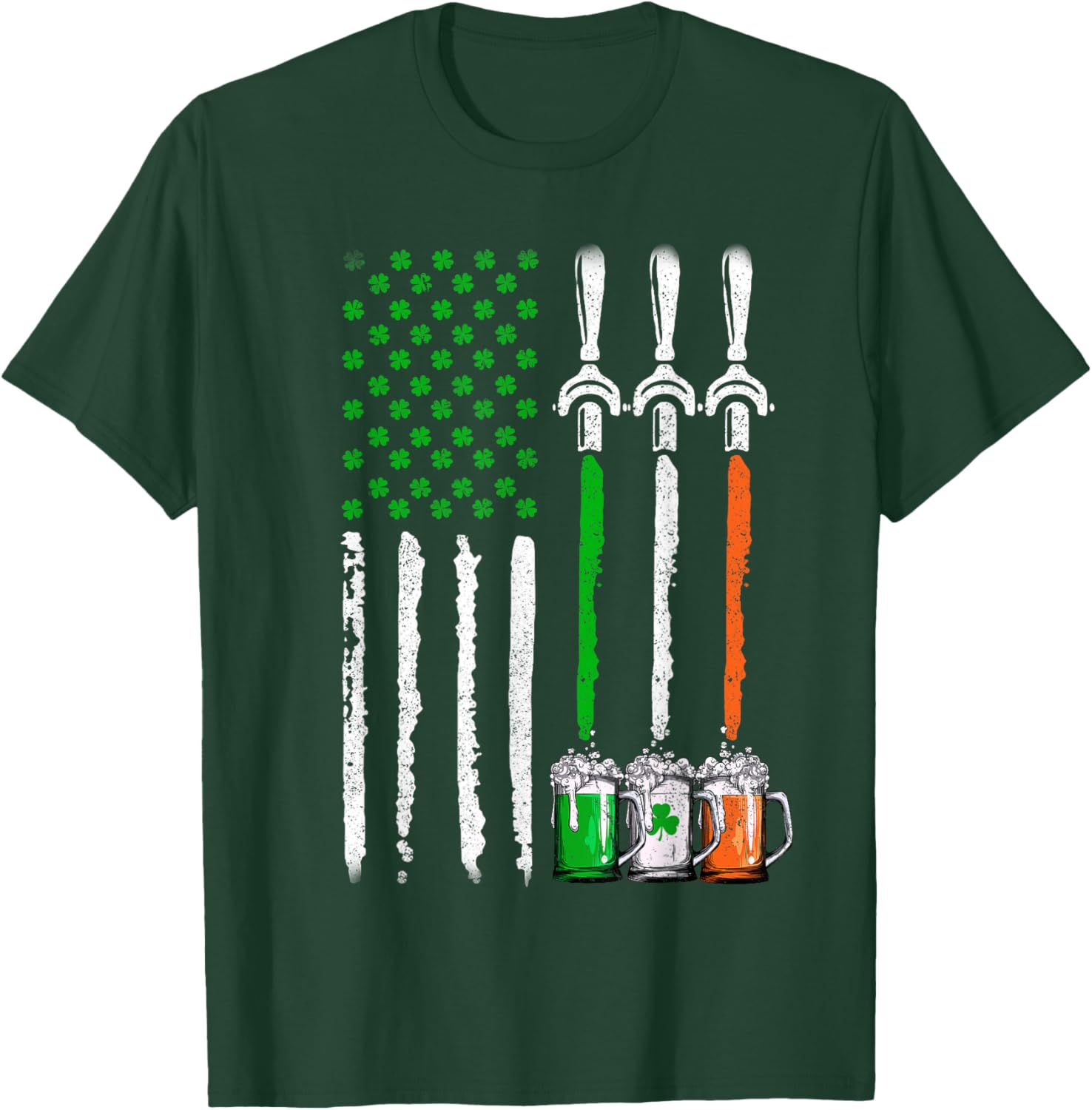 Irish Beer Ireland American Flag St Patricks Day Men Women T-Shirt - T-Shirt | Forest
