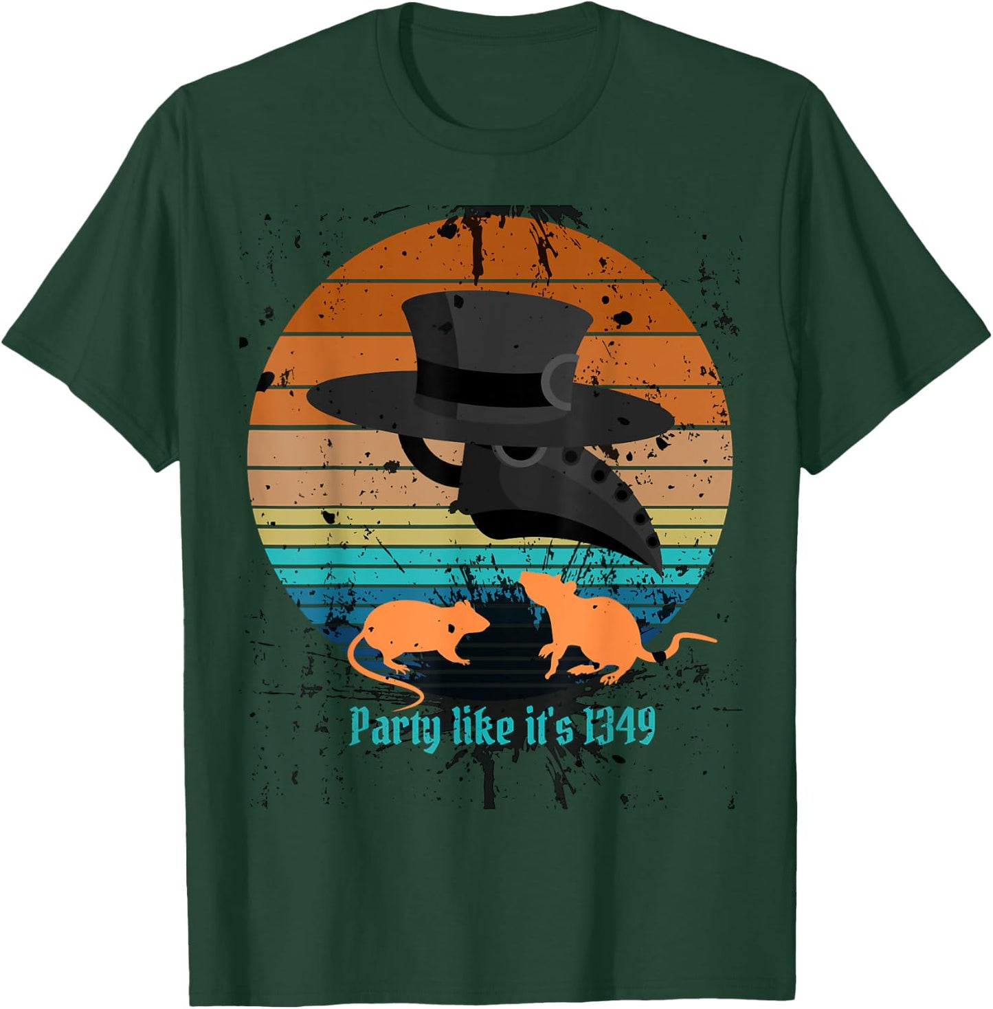Retro New Year Plague Doctor, Party Like It's 1349, Rats T-Shirt - T-Shirt | Forest