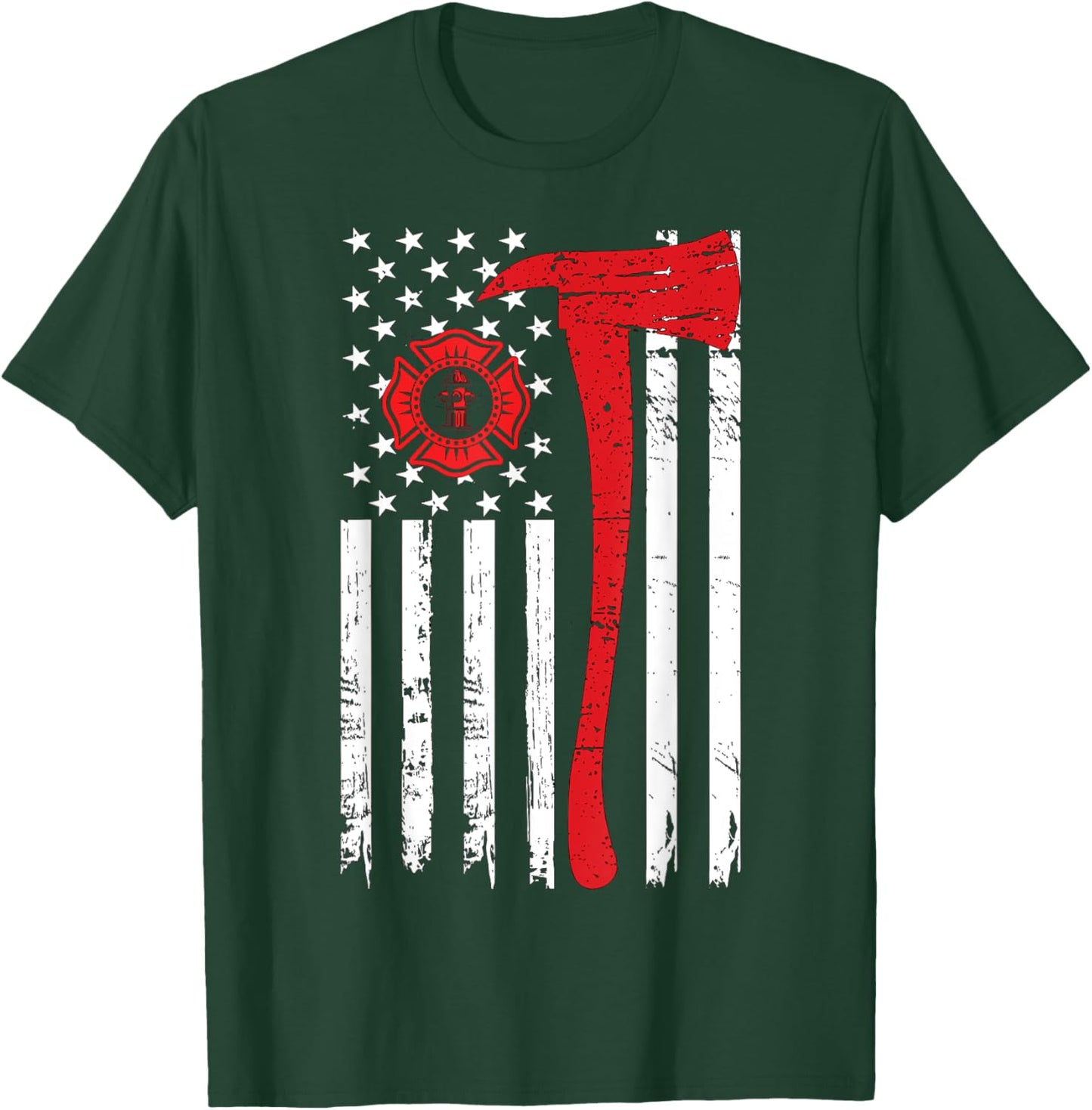 Wildland Firefighter Axe American Flag Fireman T-Shirt - T-Shirt | Forest