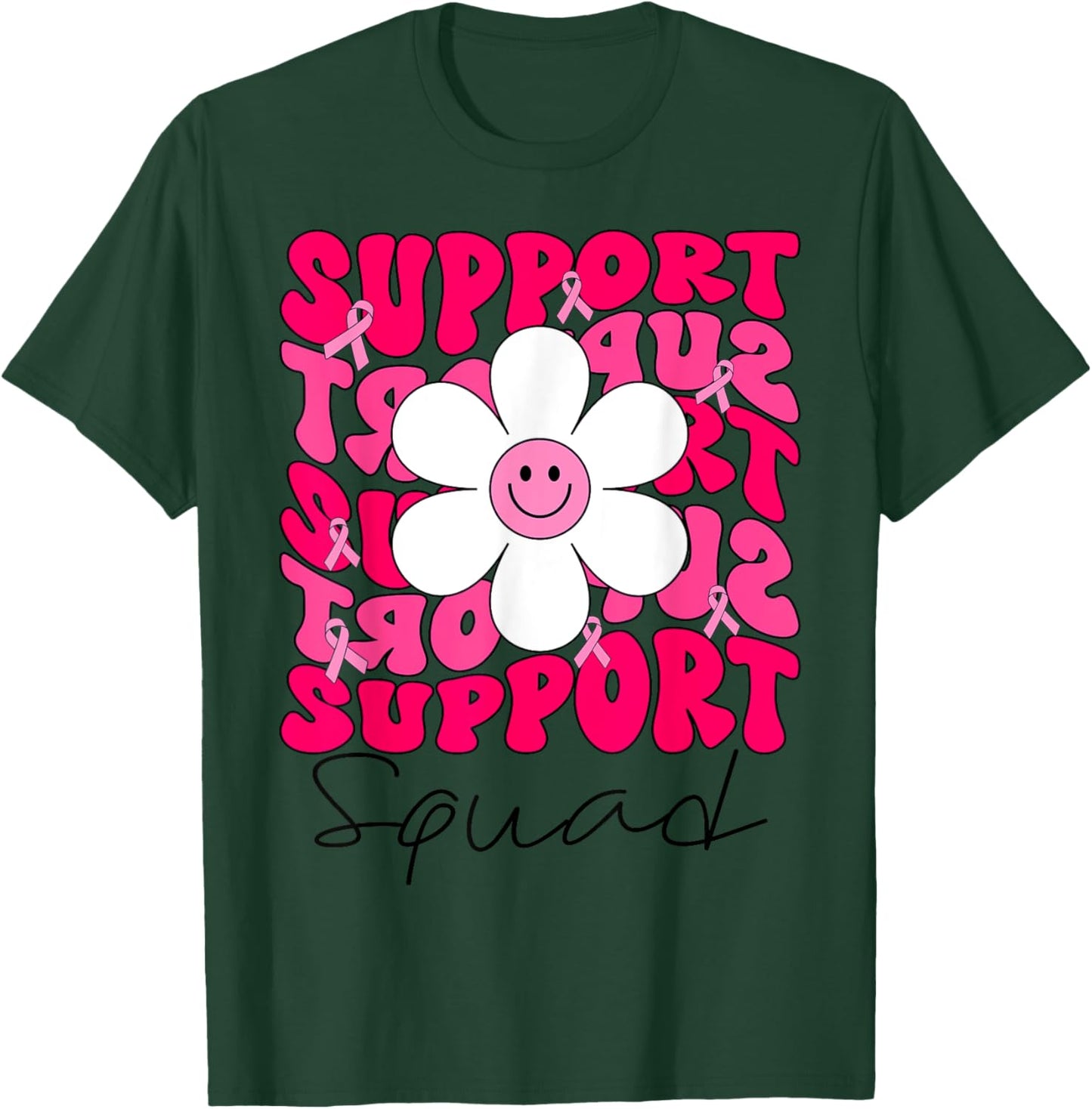 Support Squad Breast Cancer Awareness Pink Ribbon Groovy T-Shirt - T-Shirt | Forest