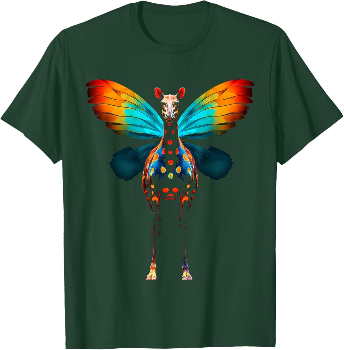 Giraffe Colorful Animal Butterfly Graphic Art Giraffe T-Shirt - T-Shirt | Forest
