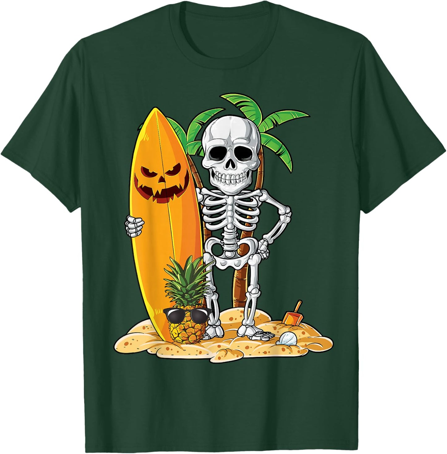 Skeleton Surfing Halloween Hawaii Hawaiian Men Women Surfer T-Shirt - T-Shirt | Forest