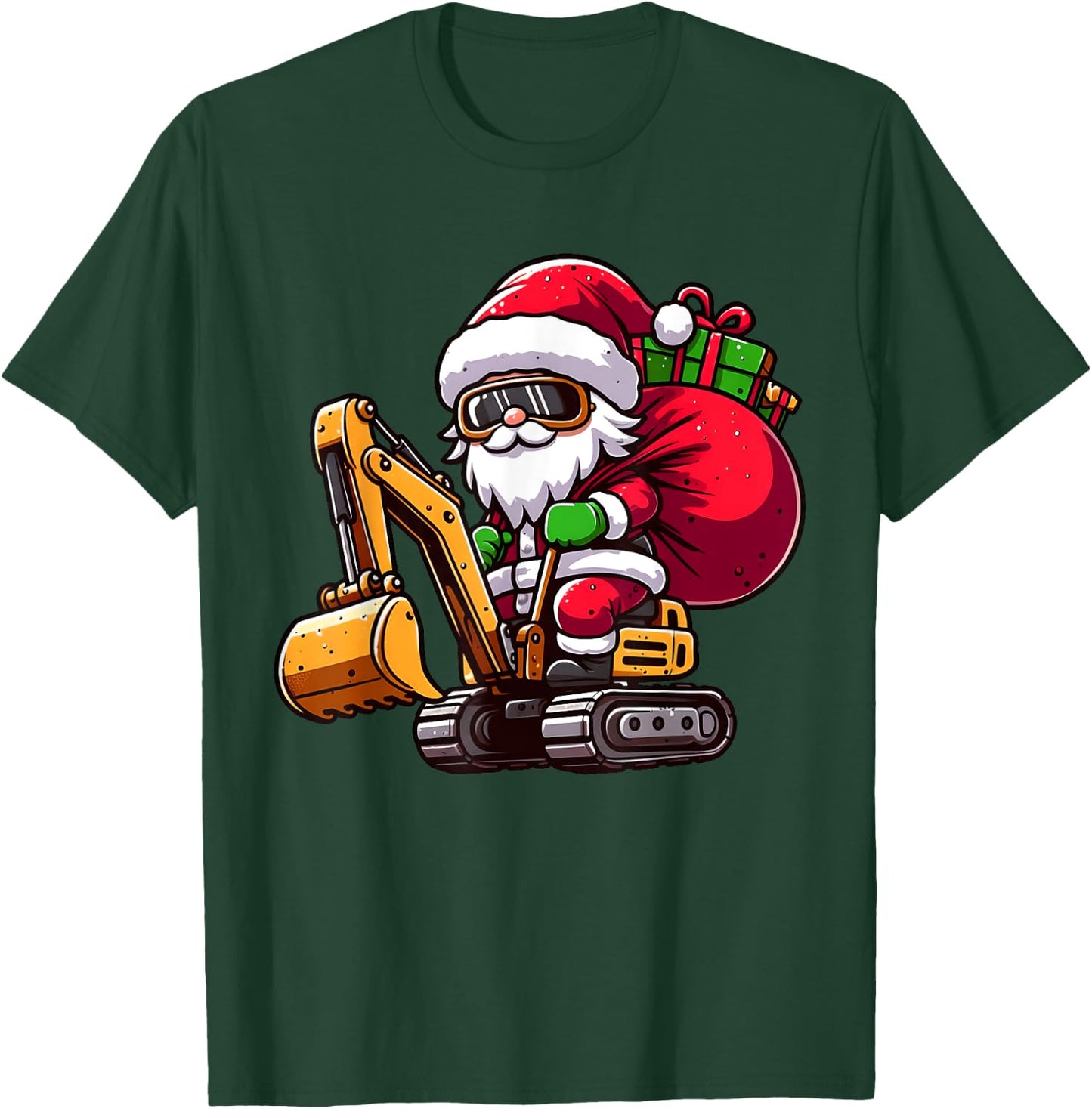 Christmas Santa Claus Driving Excavator Construction Pajama T-Shirt - T-Shirt | Forest