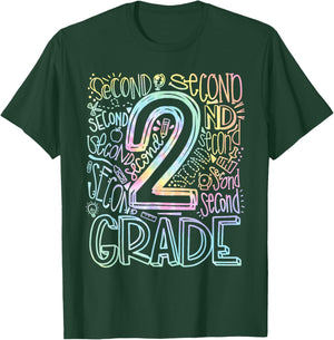 Tie Dye 2nd Grade Typography Team Second Grade Teacher Gift T-Shirt - T-Shirt | Forest