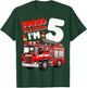 Sound Alarm I'm 5 Fire Truck 5th Birthday Firefighter Kids T-Shirt - T-Shirt | Forest