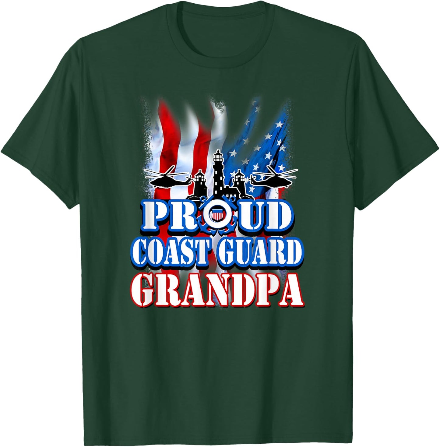 Coast Guard Grandpa USA Flag Military Men T-Shirt - T-Shirt | Forest